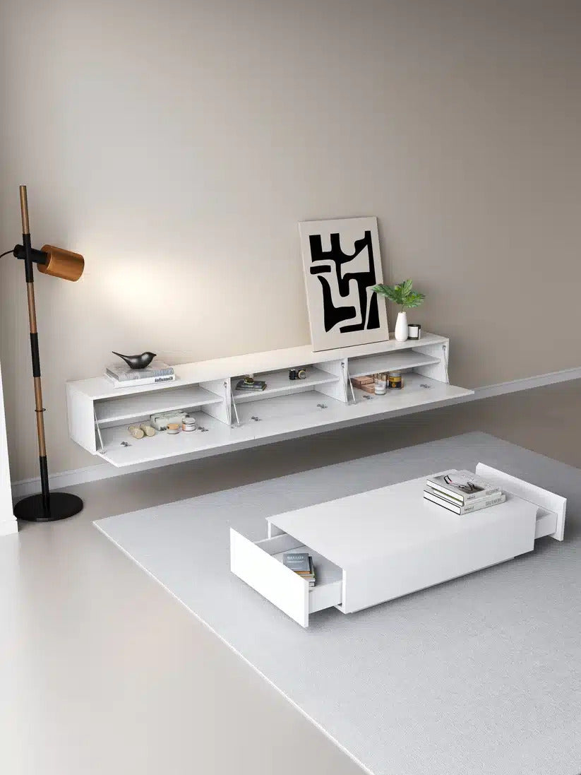 Massief TV Meubel - 3 soft-close deuren - Puch-to-Open Kliksysteem