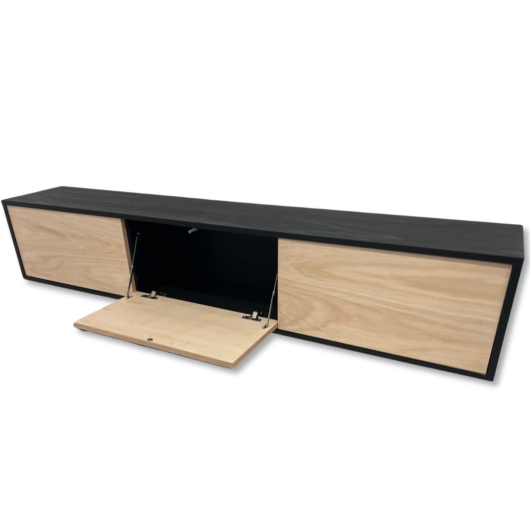 TV Meubel Massief Hout beuken Zwart 3 deuren