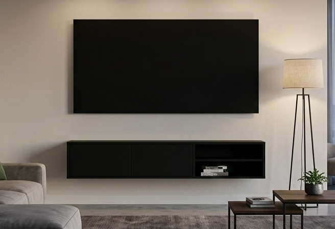 Hardhouten TV Meubel 2 deuren - Met Wandplaat - Compleet set