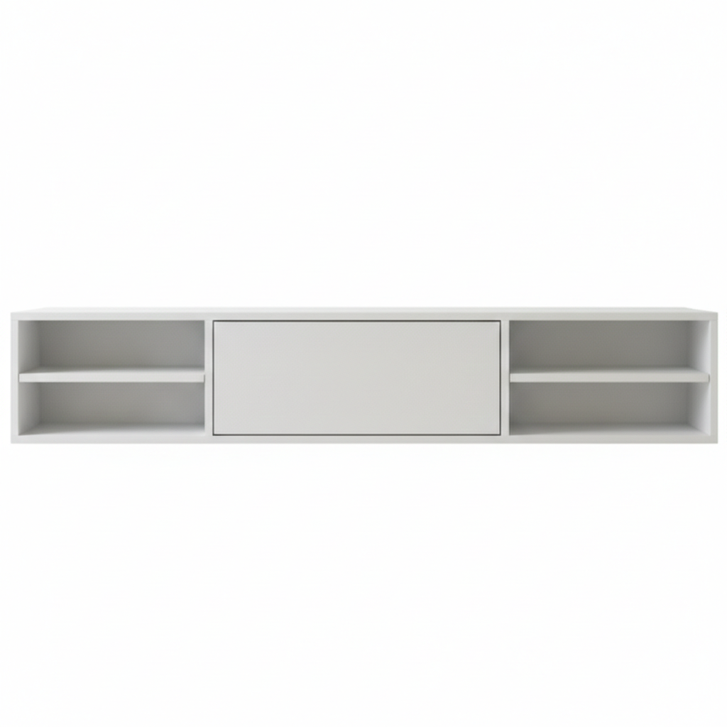Zwevende TV Meubel - Beukenhout - Push-to-open - 1 klepdeur - midden vak- Beige | Zwart | Wit | Donkerbruin