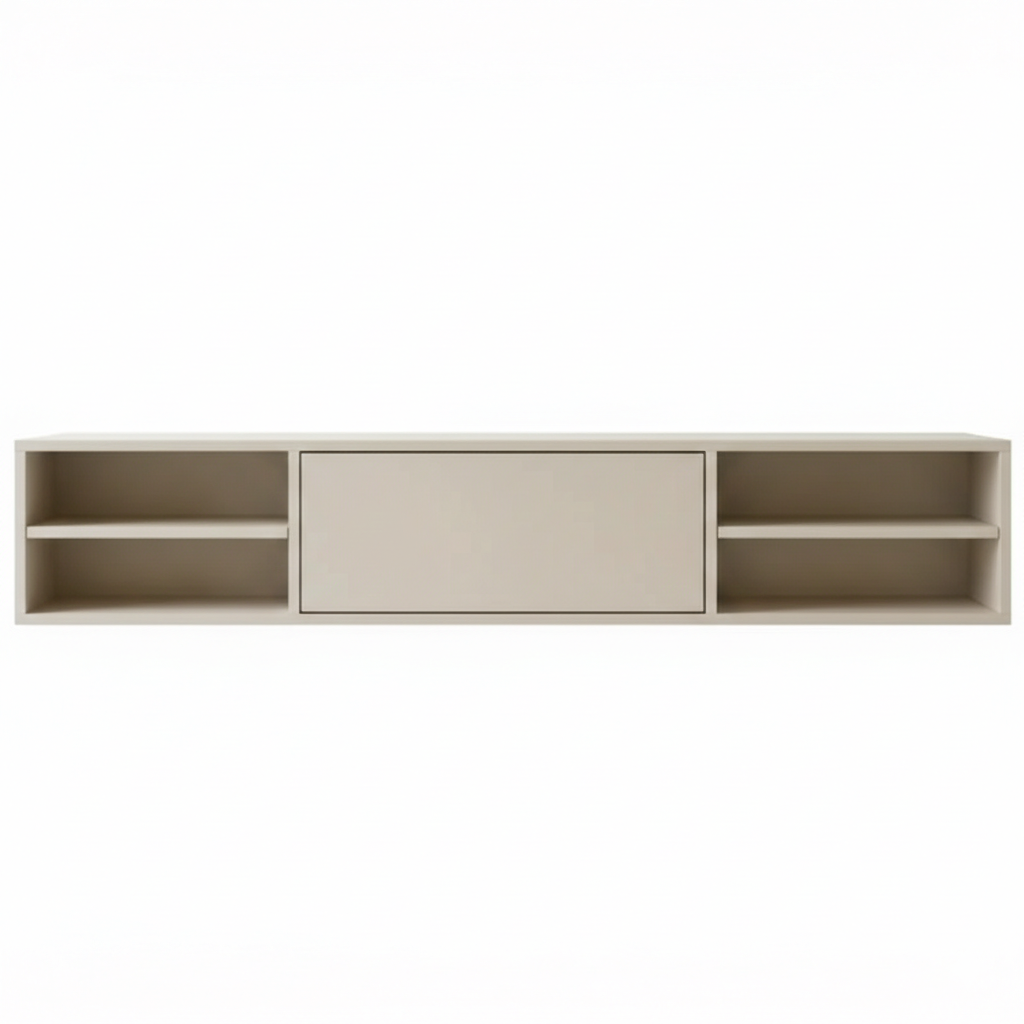 Zwevende TV Meubel - Beukenhout - Push-to-open - 1 klepdeur - midden vak- Beige | Zwart | Wit | Donkerbruin
