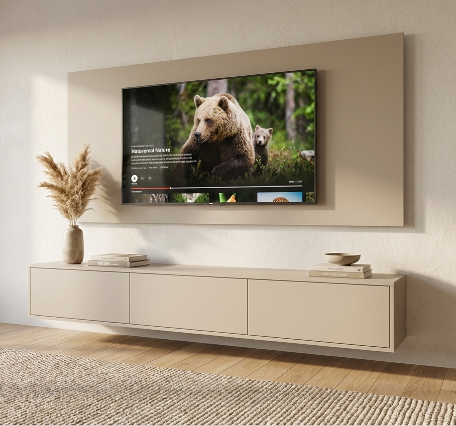 Hardhouten TV Meubel 3 deuren - Met Wandplaat - Compleet set