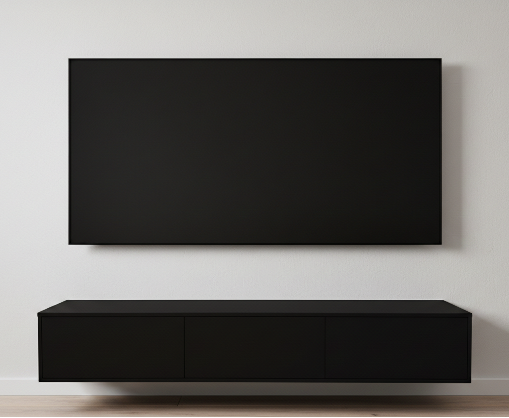 Hardhouten TV Meubel 3 deuren - Met Wandplaat - Compleet set
