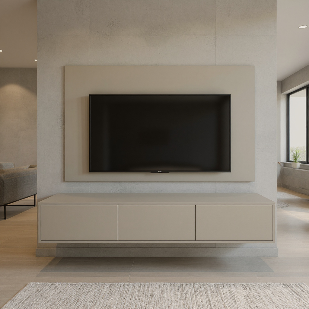 Hardhouten TV Meubel 3 deuren - Met Wandplaat - Compleet set