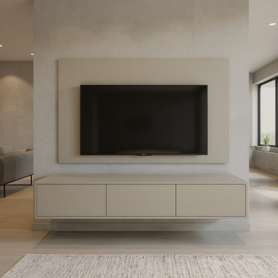 Hardhouten TV Meubel 3 deuren - Met Wandplaat - Compleet set