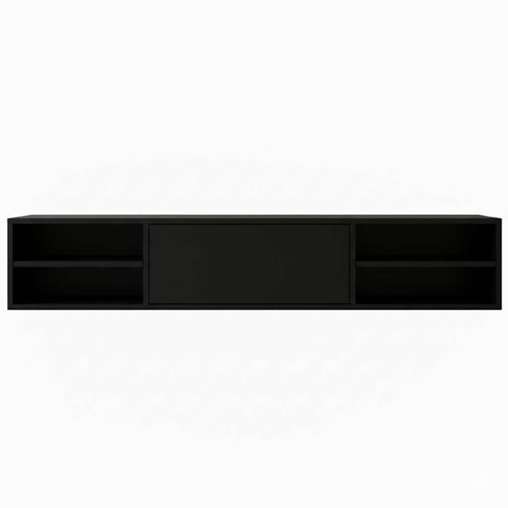 Zwevende TV Meubel - Beukenhout - Push-to-open - 1 klepdeur - midden vak- Beige | Zwart | Wit | Donkerbruin