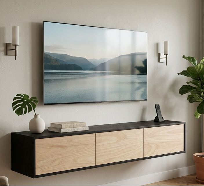 TV Meubel Massief Hout beuken Zwart 3 deuren
