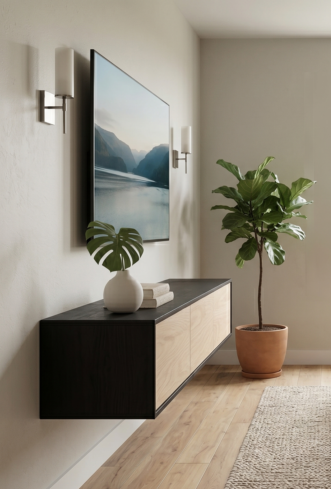 TV Meubel Massief Hout beuken Zwart 3 deuren