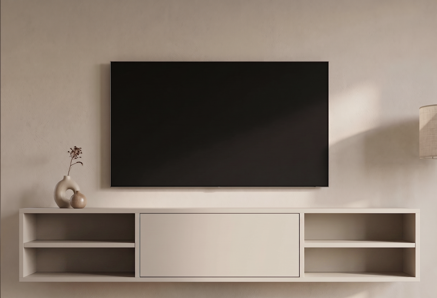 Zwevende TV Meubel - Beukenhout - Push-to-open - 1 klepdeur - midden vak- Beige | Zwart | Wit | Donkerbruin