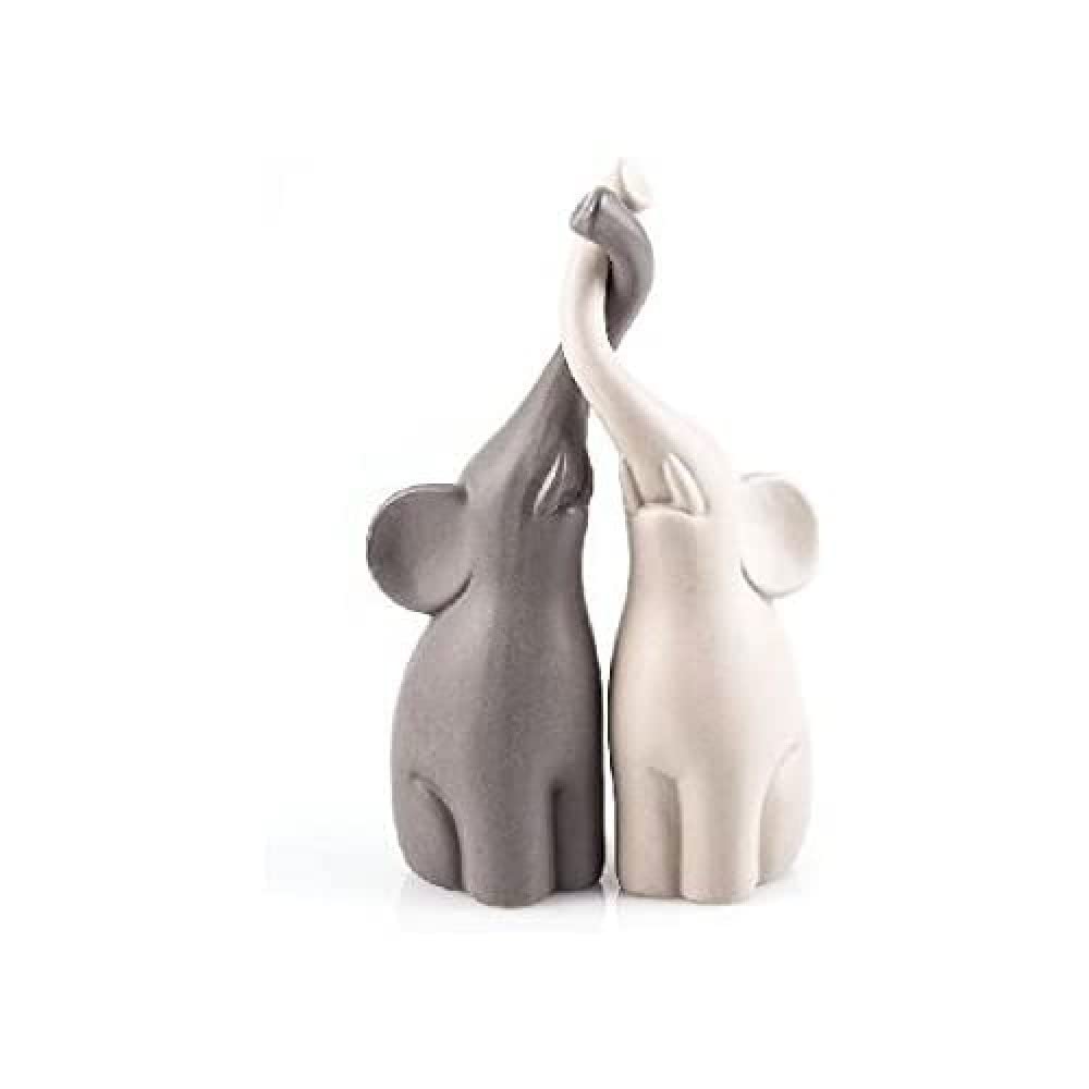 pajoma® Verliefde olifanten set van 2 van keramiek, hoogte 25,5 cm, harmonisch paar in beige en grijs, dierenfiguur, decoratie, decoratief figuur, tafeldecoratie voor keuken, badkamer, woon- en