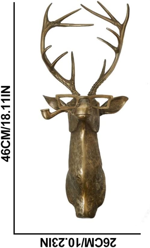 ZQLALA Kunstmatige herten hoofd hars dier decoratie muur mount opknoping Dr Art Boho sculptuur hert dier hoofd muur opknoping decor, goud, 40 x 26 cm