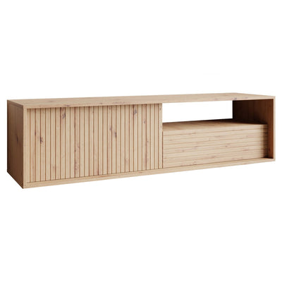 TV-Kast met 2 Klepdeuren en Open Vak – Zwevend Design in Natuurlijk Beuken