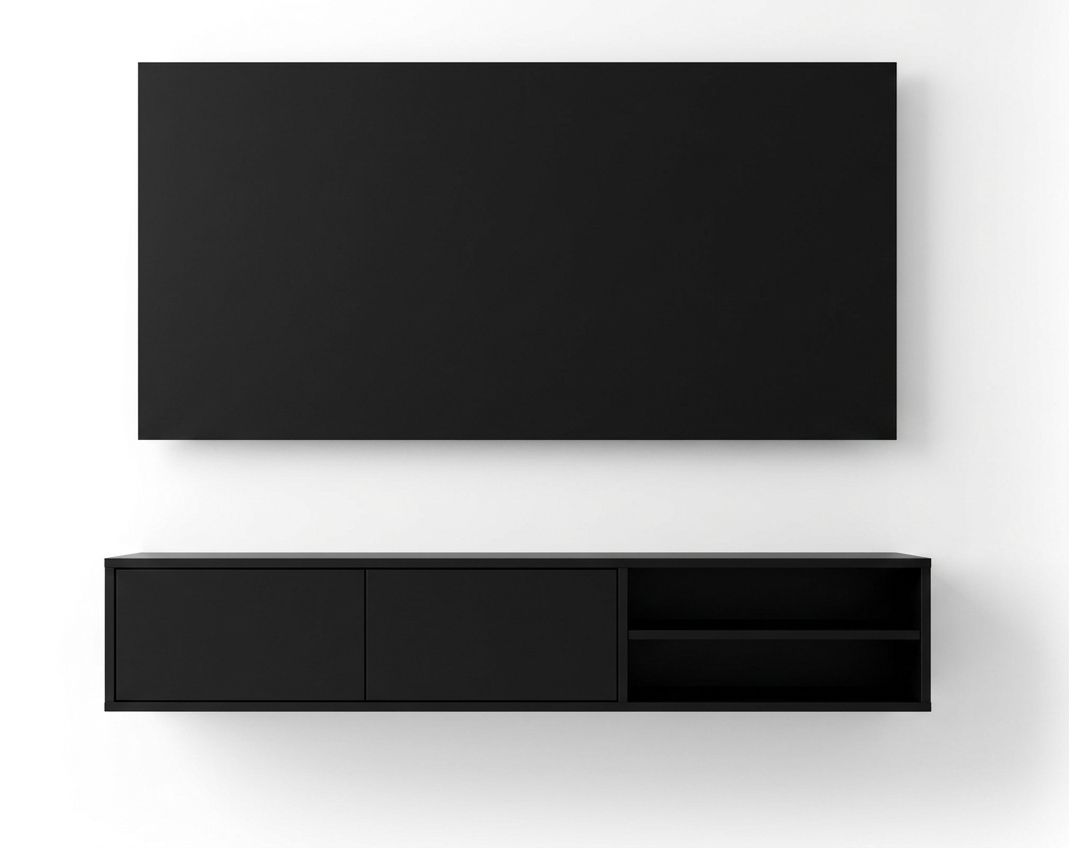 Hardhouten TV Meubel 2 deuren - Met Wandplaat - Compleet set