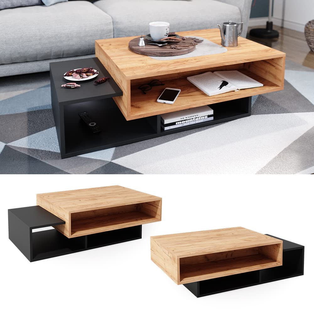 Vicco Salontafel Bari antraciet/Goldkraft eiken 105 x 32 cm