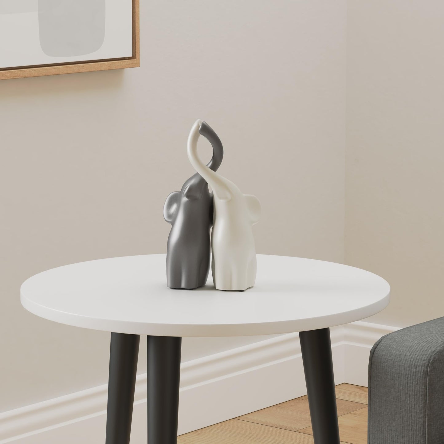 pajoma® Verliefde olifanten set van 2 van keramiek, hoogte 25,5 cm, harmonisch paar in beige en grijs, dierenfiguur, decoratie, decoratief figuur, tafeldecoratie voor keuken, badkamer, woon- en