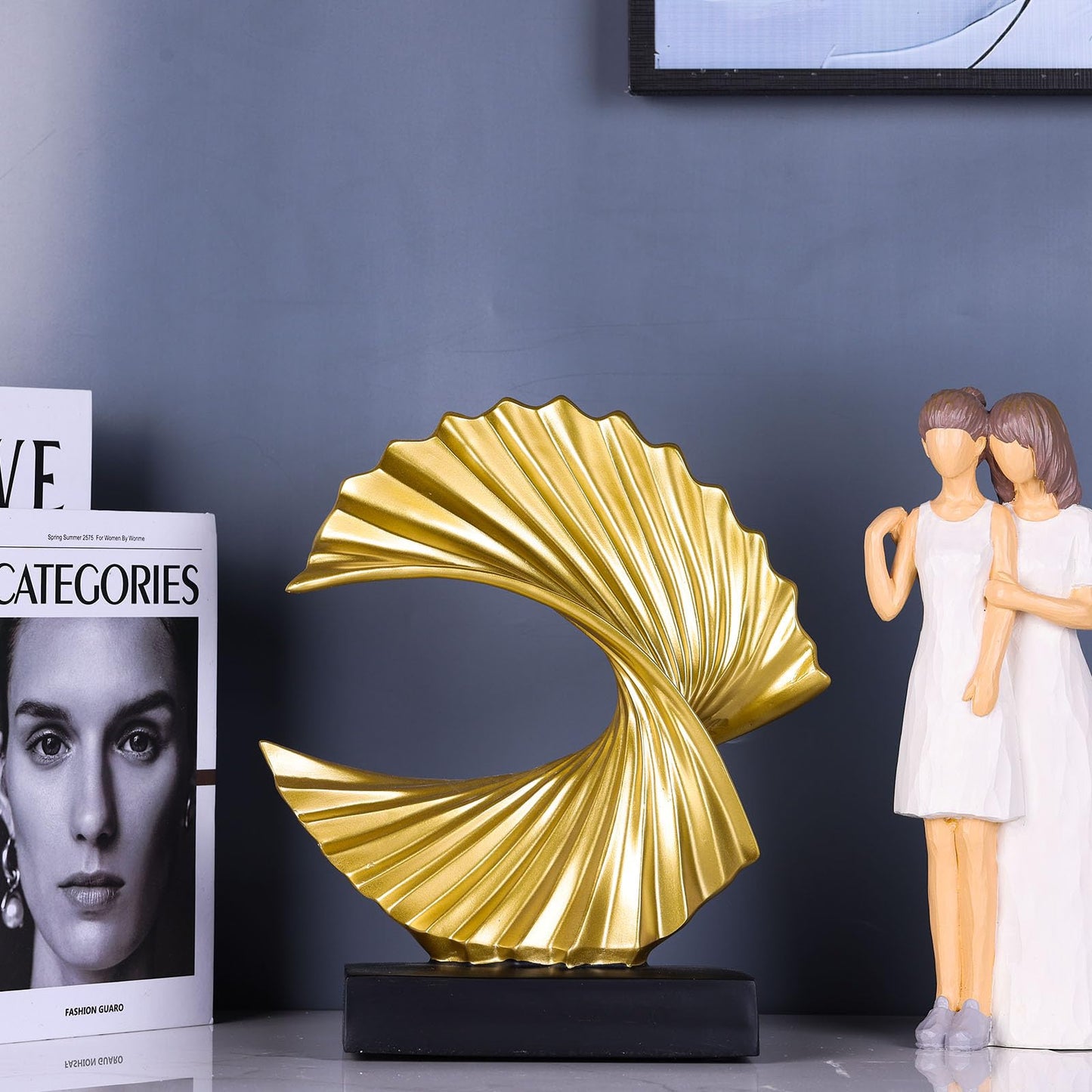 XMGZQ Moderne Abstracte Kunst Hars Standbeeld Woondecoratie-Wave Sculptuur Decoratie Ornamenten voor Woonkamer Eetkamer Kantoorkast Bar Planken Tafel Midden Stukken (B)