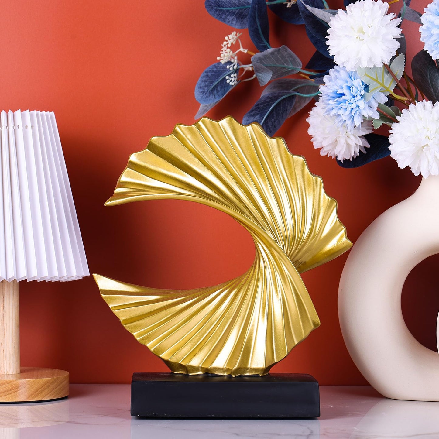 XMGZQ Moderne Abstracte Kunst Hars Standbeeld Woondecoratie-Wave Sculptuur Decoratie Ornamenten voor Woonkamer Eetkamer Kantoorkast Bar Planken Tafel Midden Stukken (B)