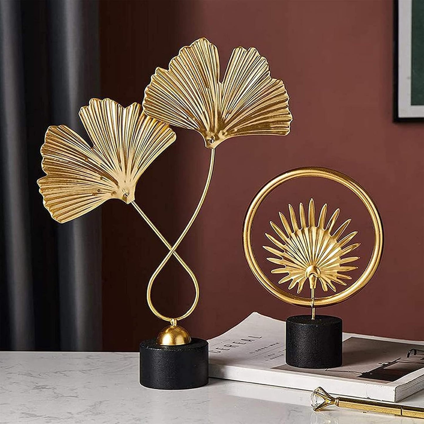Wgnmdrub creatief ginkgo blad Leaf sculptuur Gouden ginkgo bladeren Handgemaakt kunstbeeld Kunstwerk Desktop Decor Wijnkast veranda decoratie Voor woonkamer hal slaapkamer desktop decor housewarming cadeau