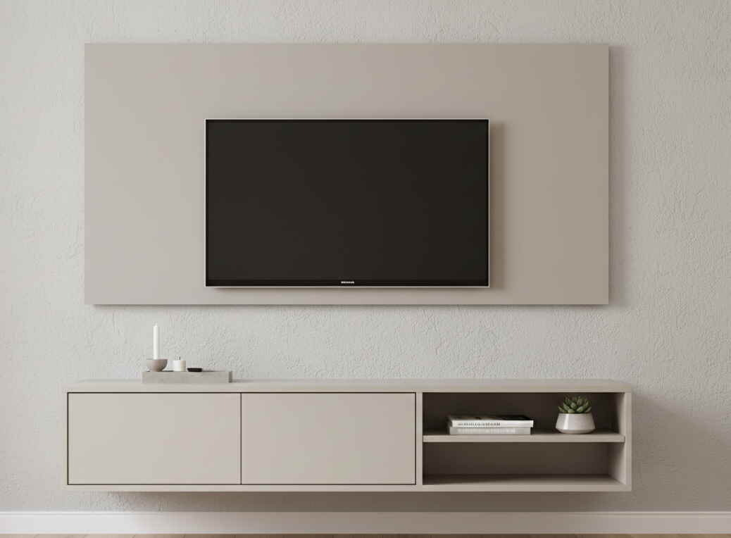 Hardhouten TV Meubel 2 deuren - Met Wandplaat - Compleet set