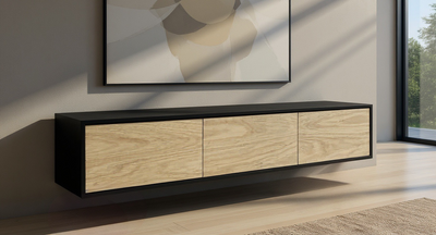 TV Meubel Massief Hout beuken Zwart 3 deuren