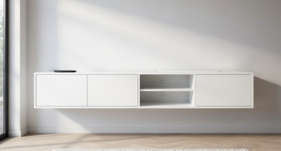 Massief TV Meubel met 3 klepdeuren en open vak.