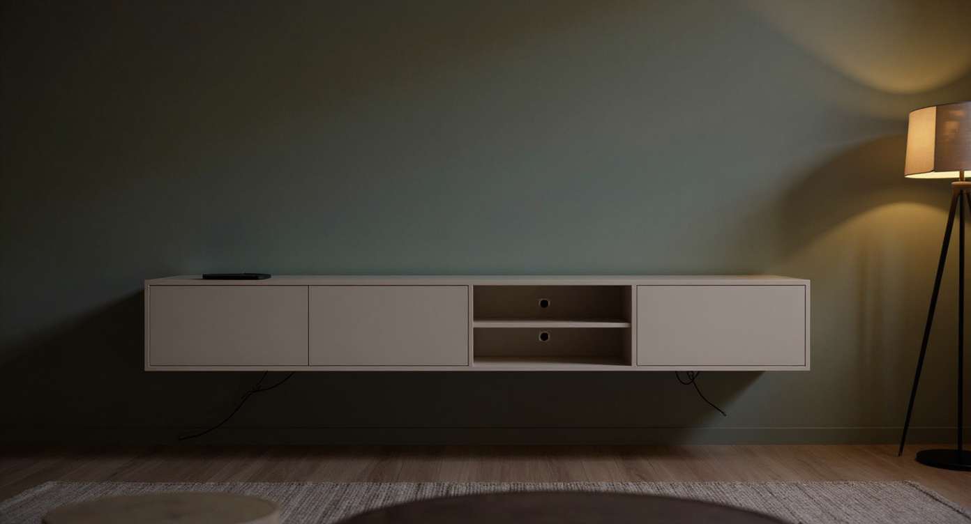 Massief TV Meubel met 3 klepdeuren en open vak.