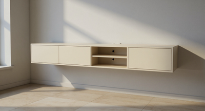 Massief TV Meubel met 3 klepdeuren en open vak.