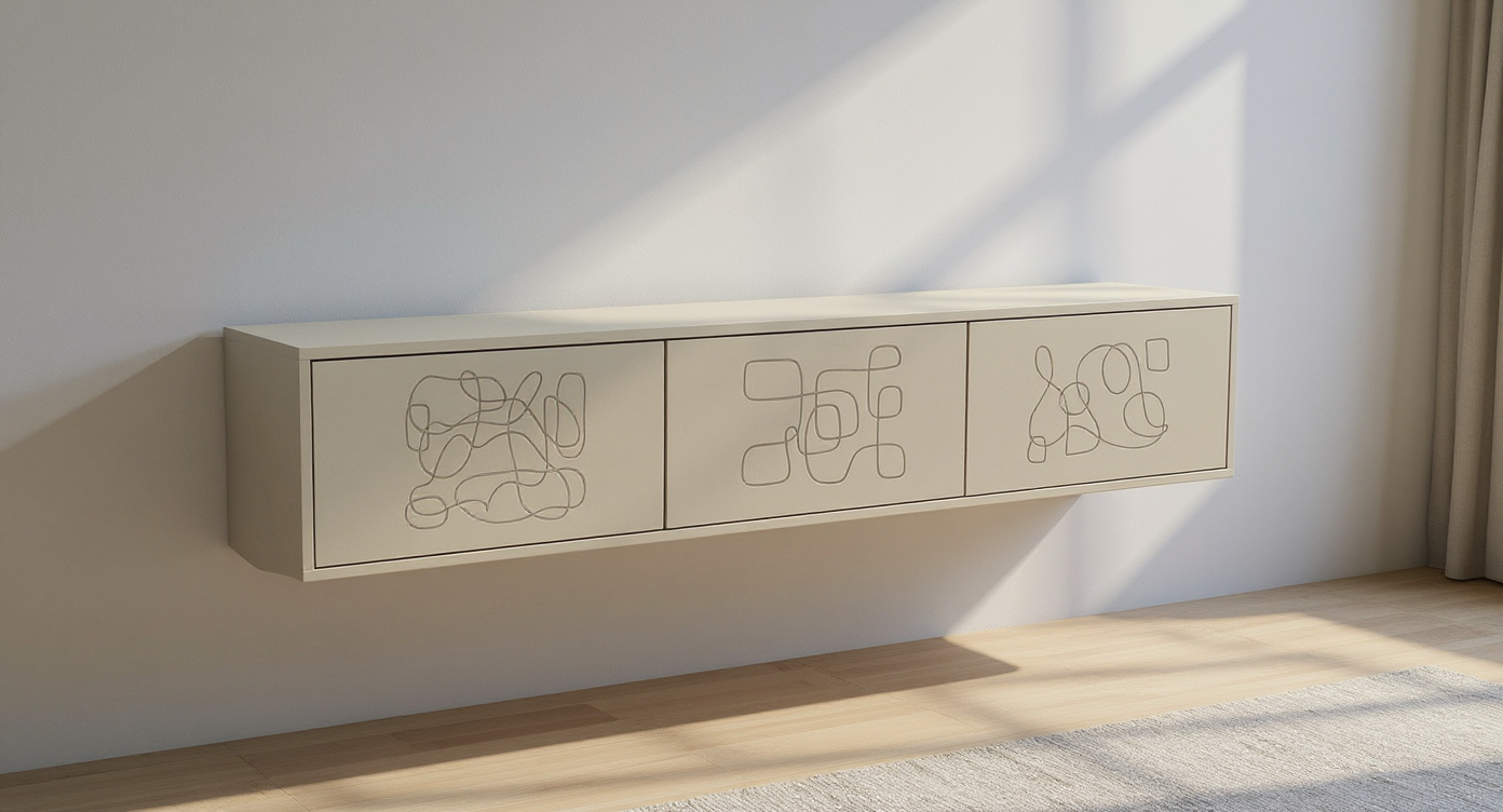 Art Line TV Meubel - Beukenhout -kubistisch - Push-to-open - 3 klepdeuren - Beige | Wit