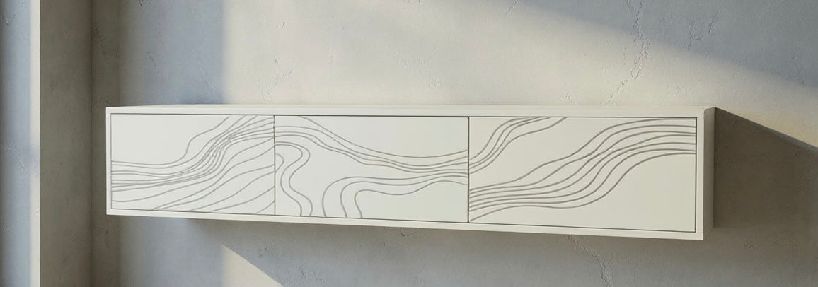 Art Line TV Meubel - Beukenhout - Abstract - Push-to-open - 3 klepdeuren - Beige | Wit