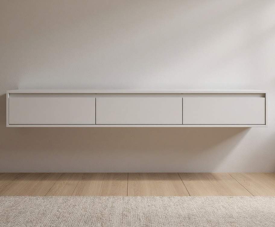 Zwevende TV Meubel - Beukenhout - 3 klepdeuren - Beige | Zwart | Wit