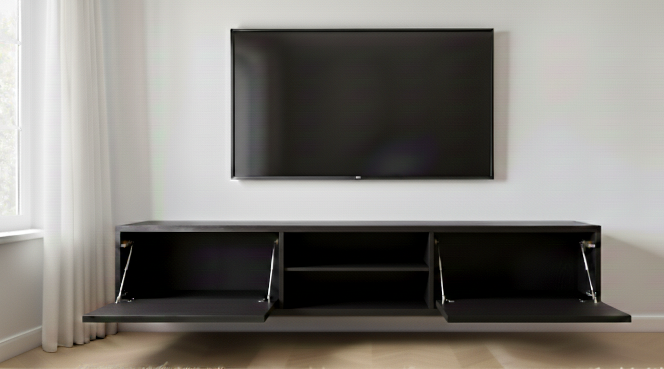 Zwevende TV Meubel - Visgraat patroon - Push-to-open - 2 klepdeuren - Beige | Zwart | Wit