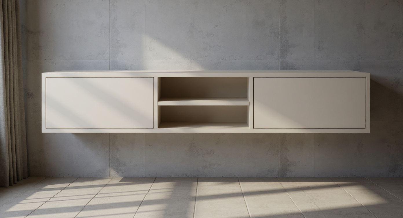 Zwevende TV Meubel - Beukenhout - Push-to-open - 2 klepdeuren - midden vak- Beige | Zwart | Wit | Donkerbruin
