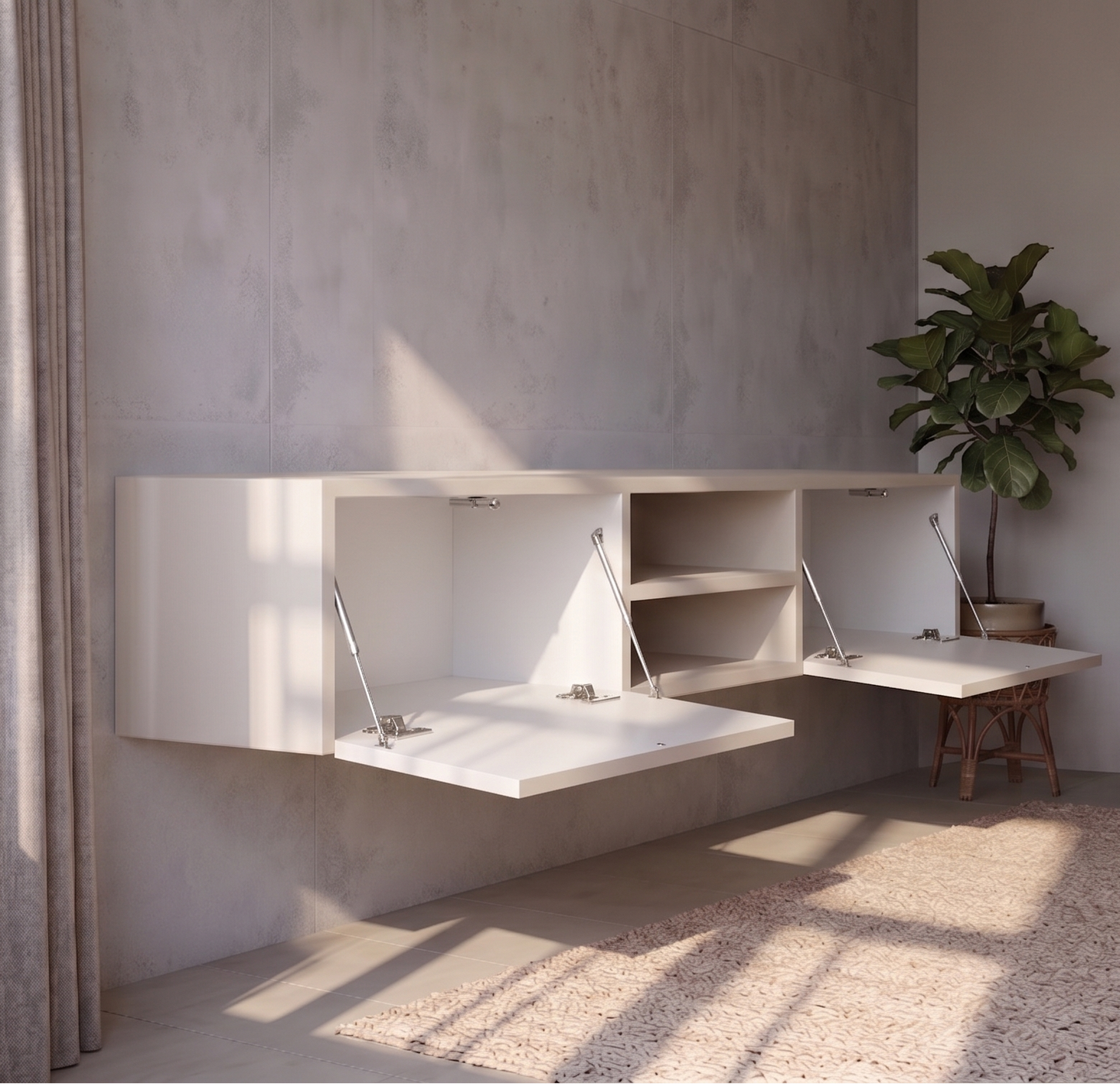 Zwevende TV Meubel - Beukenhout - Push-to-open - 2 klepdeuren - midden vak- Beige | Zwart | Wit | Donkerbruin