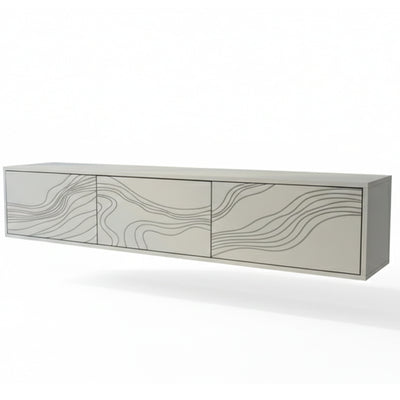 Art Line TV Meubel - Beukenhout - Abstract - Puch-to-open - 3 klepdeuren - Beige | Wit