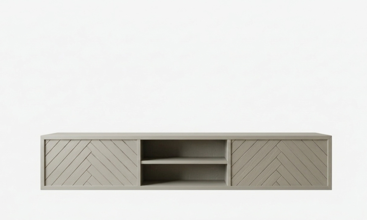 Zwevende TV Meubel - Visgraat patroon - Push-to-open - 2 klepdeuren - Beige | Zwart | Wit