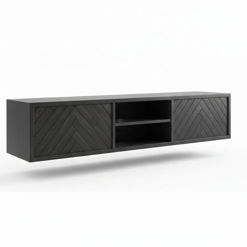 Zwevende TV Meubel - Visgraat patroon - Push-to-open - 2 klepdeuren - Beige | Zwart | Wit