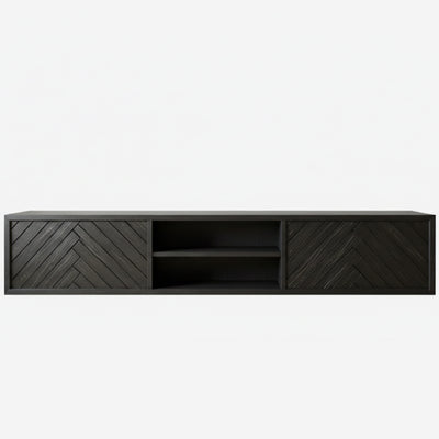 Zwevende TV Meubel - Visgraat patroon - Puch-to-open - 2 klepdeuren - Beige | Zwart | Wit